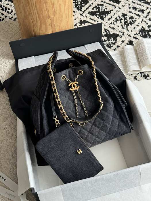 Chanel Quilted Black Fabric Shoulder Bag