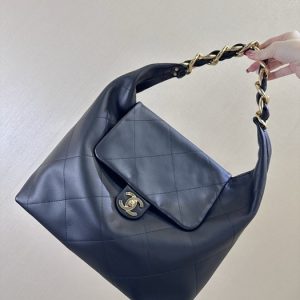 Chanel Quilted Black Leather Hobo Bag