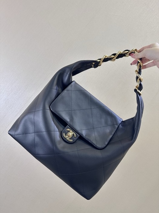 Chanel Quilted Black Leather Hobo Bag