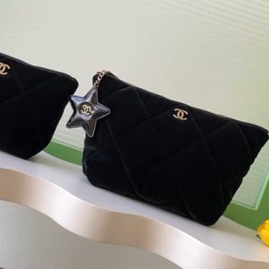 Chanel Quilted Black Velvet Pouch