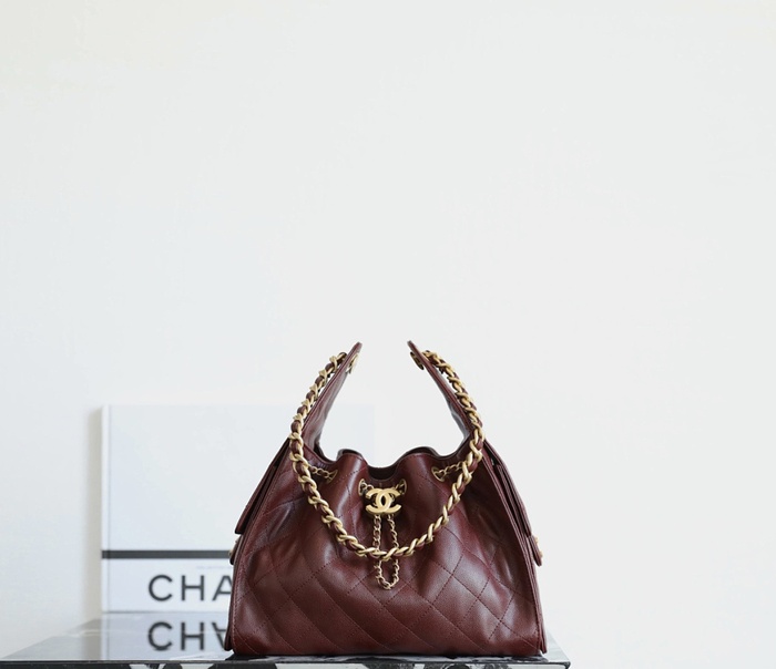 Chanel Quilted Burgundy Leather Boston Bag
