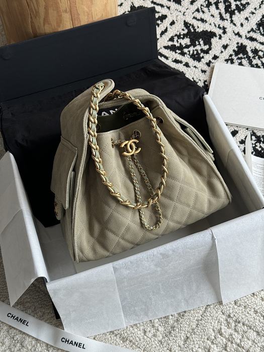 Chanel Quilted Suede Drawstring Bag