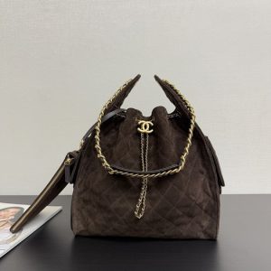 Chanel Quilted Suede Drawstring Bag 001