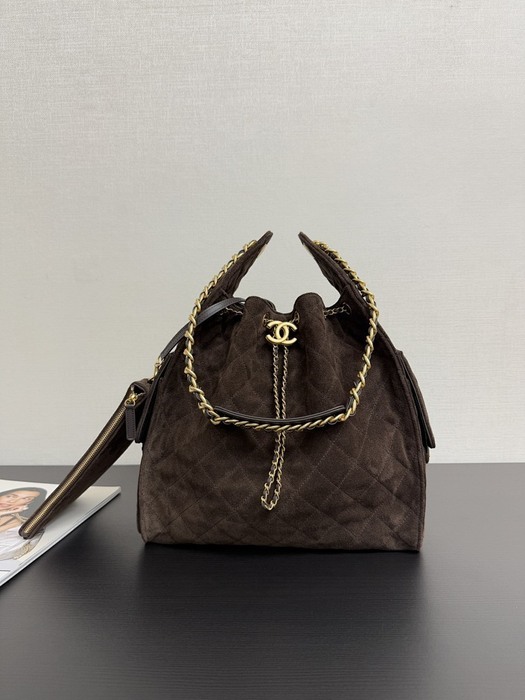 Chanel Quilted Suede Drawstring Bag 001