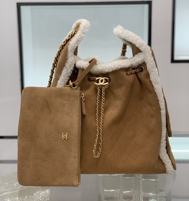 Chanel Quilted Suede Shearling Tote
