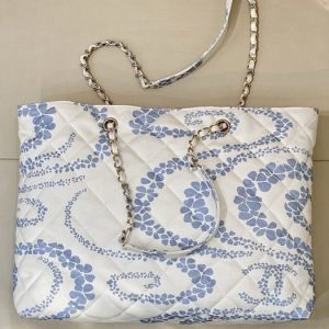 Chanel Quilted White and Blue Shoulder Tote
