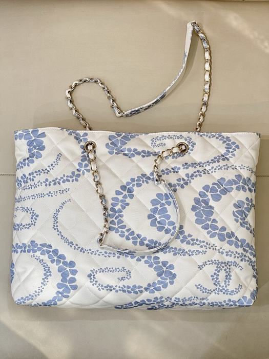 Chanel Quilted White and Blue Shoulder Tote