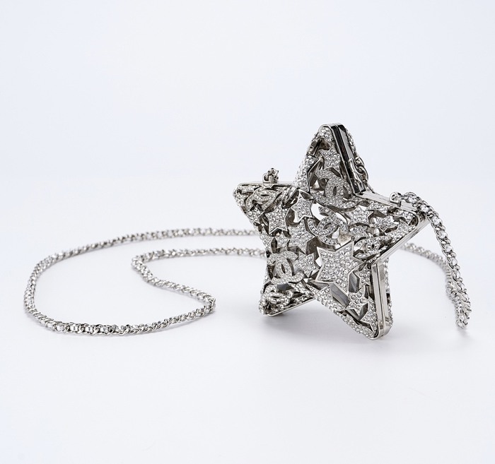 Chanel Silver Crystal Star Clutch