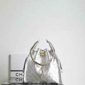 Chanel Silver Quilted Bucket Bag