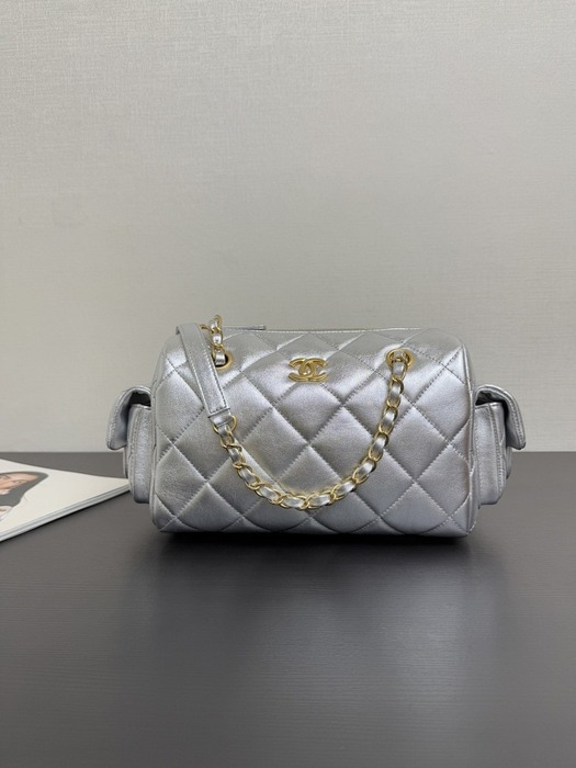 Chanel Silver Quilted Mini Crossbody Bag