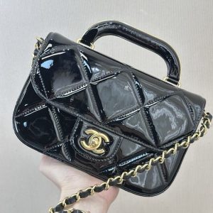 Chanel Small Black Patent Top Handle Bag