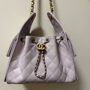 Chanel Small Drawstring Bucket Bag Beige Caviar