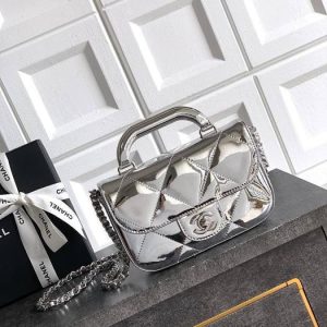 Chanel Small Metallic Silver Top Handle Bag