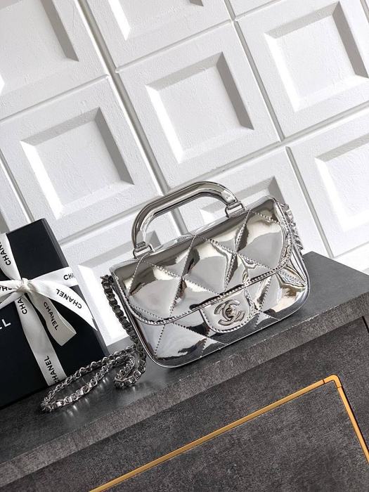 Chanel Small Metallic Silver Top Handle Bag