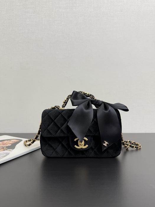 Chanel Small Quilted Velvet Shoulder Bag