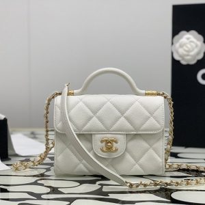 Chanel Small White Quilted Leather Top Handle Bag