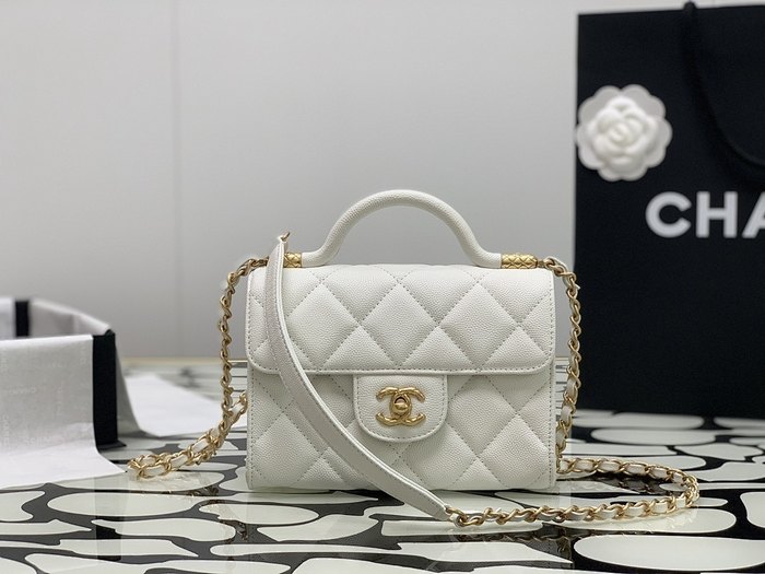 Chanel Small White Quilted Leather Top Handle Bag