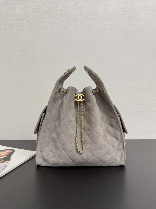 Chanel Suede Quilted Drawstring Shoulder Bag