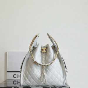 Chanel White Quilted Drawstring Bag