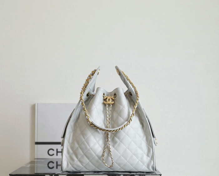 Chanel White Quilted Drawstring Bag
