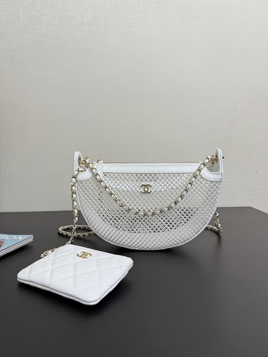 Chanel White Quilted Half Moon Shoulder Bag