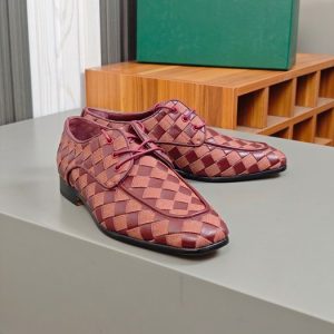 BottegaVeneta-Intrecciato-Woven-Leather-Derby-Shoes-Burgundy