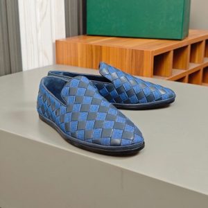 BottegaVeneta-Intrecciato-Woven-Leather-Slip-on-Loafers-Blue