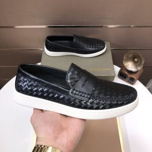 BottegaVeneta-Intrecciato-Woven-Leather-Slip-on-Sneakers-Black