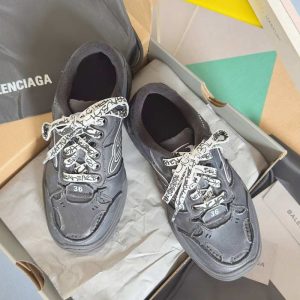 Balenciaga Triple S Distressed Leather Sneakers Black White Top 1:1 Quality
