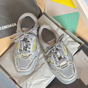 Balenciaga Triple S Distressed Leather Sneakers Black White Top 1:1 Quality