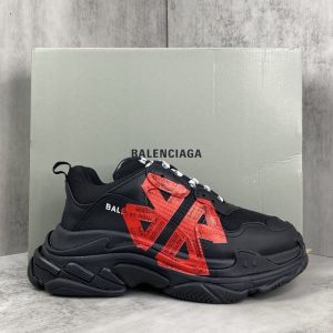 Balenciaga Triple S Distressed Leather Sneakers Black White Top 1:1 Quality