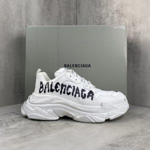 Balenciaga Triple S Distressed Leather Sneakers Black White Top 1:1 Quality