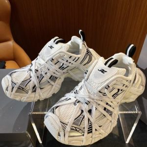 Balenciaga Triple S Distressed Leather Sneakers Black White Top 1:1 Quality