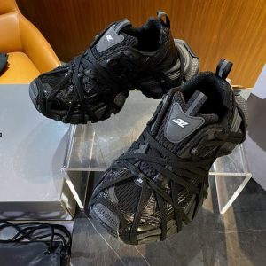 Balenciaga Triple S Distressed Leather Sneakers Black White Top 1:1 Quality
