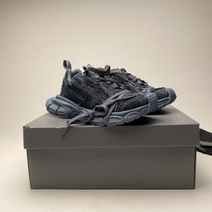 Balenciaga Triple S Distressed Leather Sneakers Black White Top 1:1 Quality