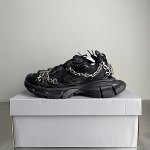 Balenciaga Triple S Distressed Leather Sneakers Black White Top 1:1 Quality